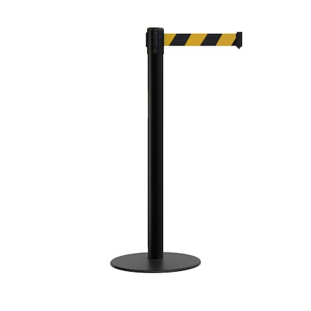 Montour Line Stanchion Belt Barrier Flat Base Black Post 9 ft. Black/Yellow Belt S400-BK-BYD-90